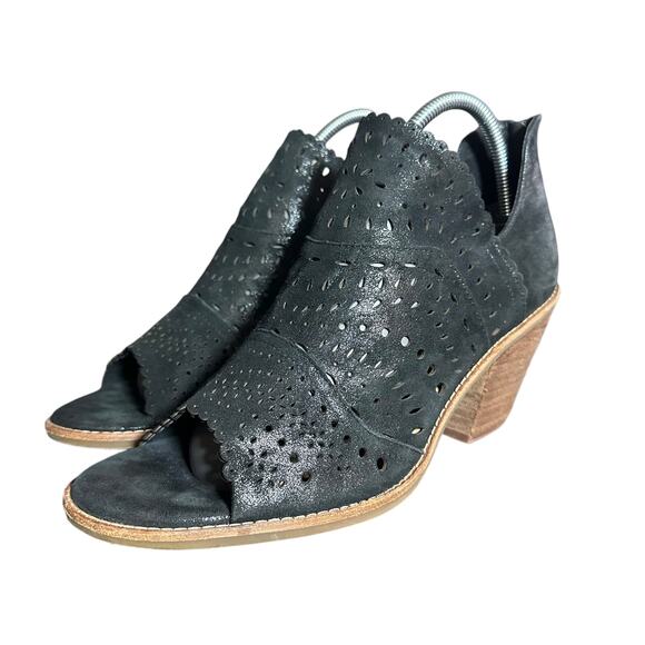 Sofft Millard Sz 8.5 Suede Peep Toe Sandals Cutout Block Heel Comfort Black - Picture 5 of 10